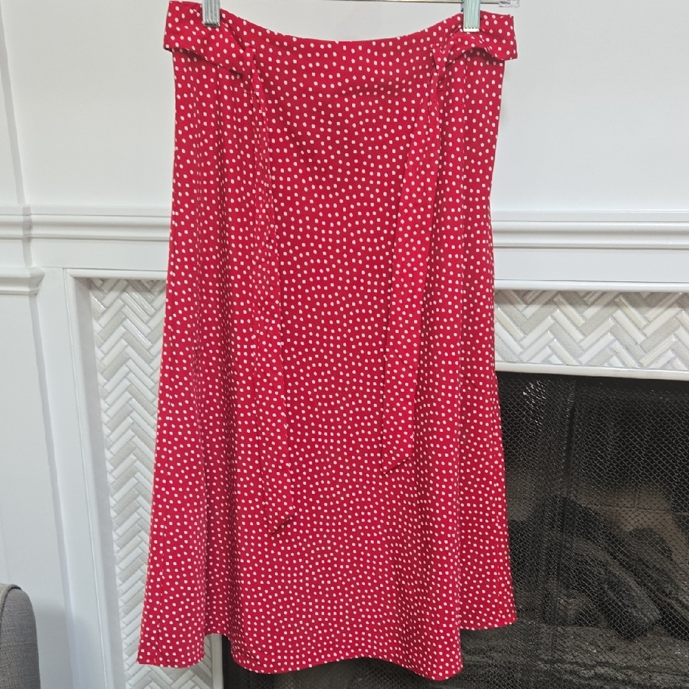 Ann Taylor Red Midi A-Line Skirt with Tie Front Size 2